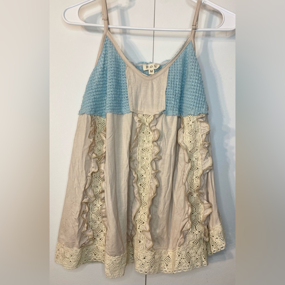 POL Light Blue Smocked Knit Top (M) Ptp 18.5”